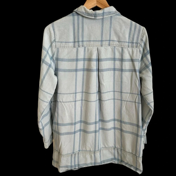 Soft Surroundings size Large Emerson Blue Plaid Button Up Tunic Top Casual - Picture 2 of 7
